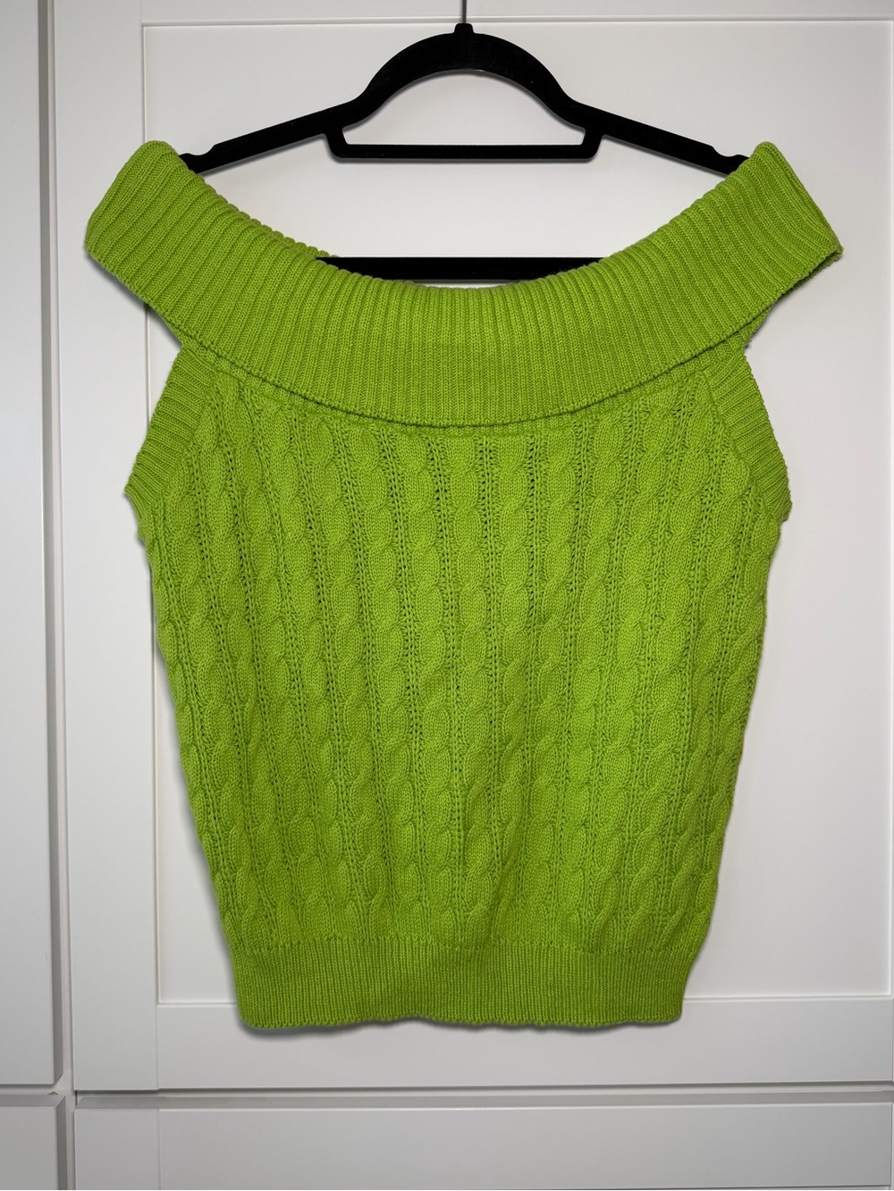 Vintage 90’s Arielle Green Cable Knit Off Shoulder Tank Top Sweater Fairy